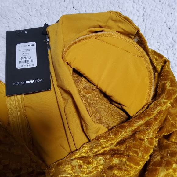 Fashion Nova Mustard Long Sleeve Deep V Neck Cutout Waist Mini Dress Size XL - Picture 9 of 11